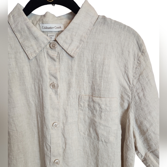 COLDWATER CREEK 100% LINEN WOMENS CAMP SHIRT, Sunwashed color, PXL - Picture 3 of 7